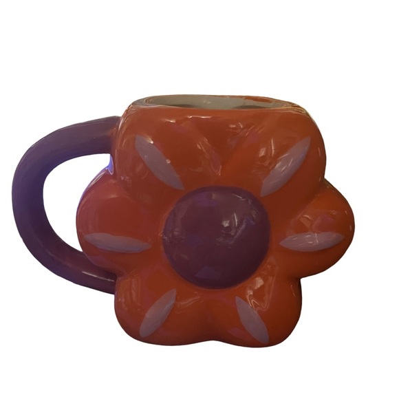 Orange Flower-Shaped Mug Coffe Cup with Purple Handle - Picture 1 of 1